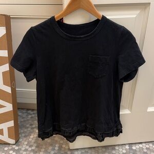 Sacai Black t-shirt with ruffled layers